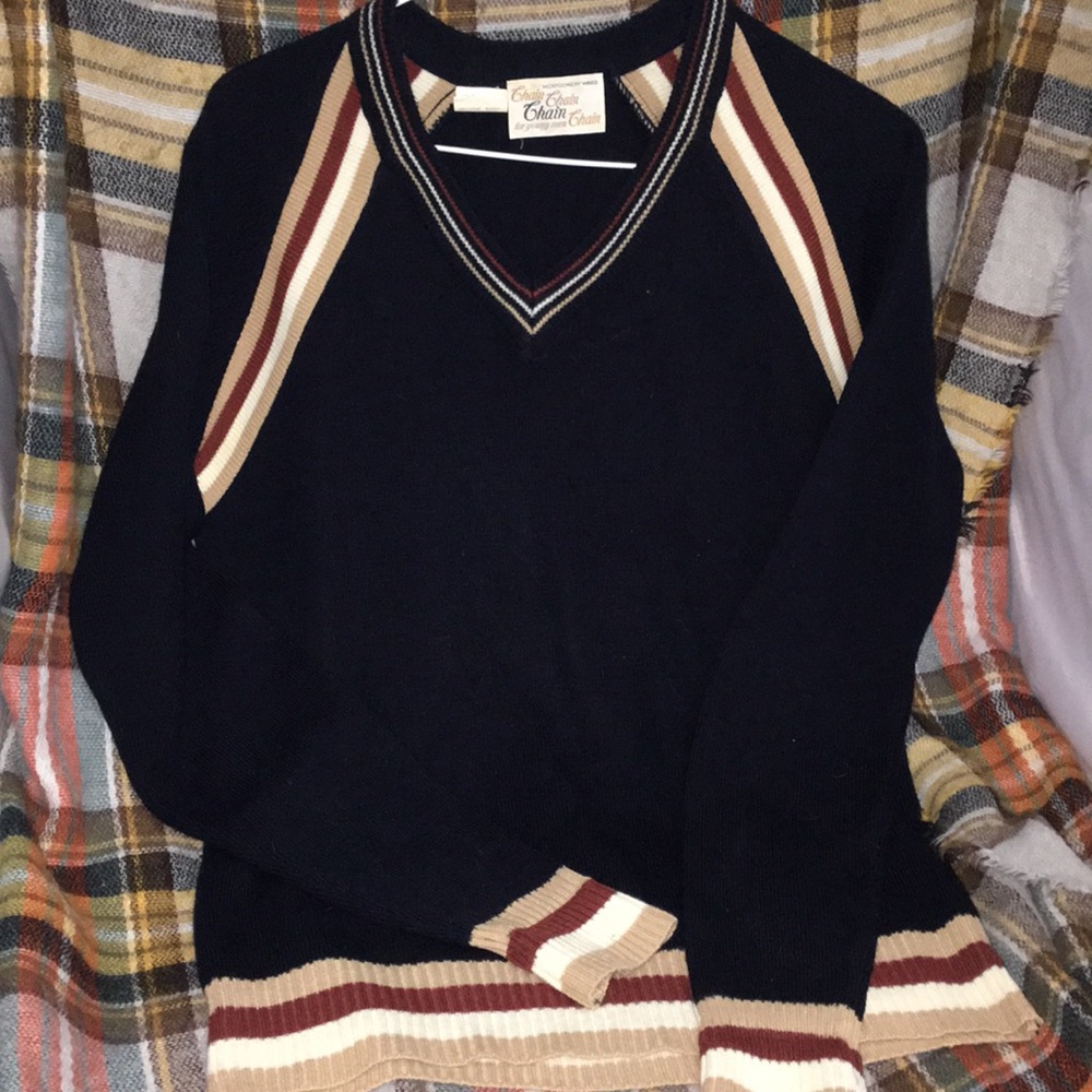 Vintage men's v neck sweater Chain (BR)